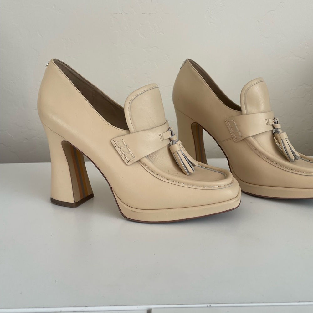Sam Edelman Cream Heeled Loafers - Picture 8 of 14